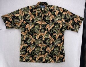Men'Cooke Street Honolulu Hawaiian Shirt Size L Large Black Tropical Leaf Print